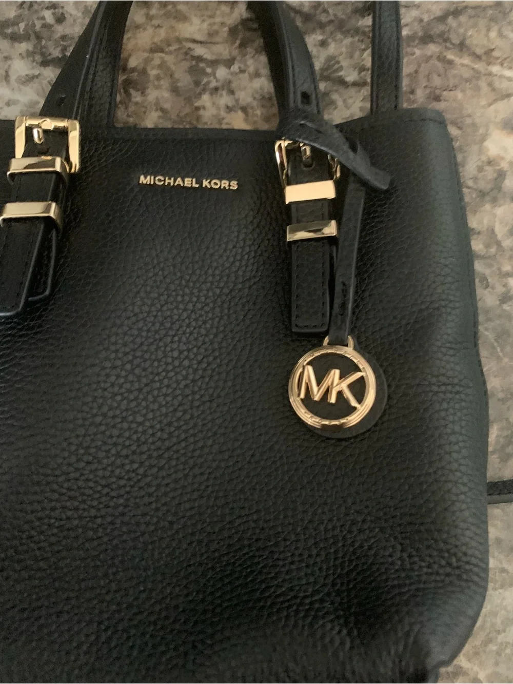 Michael Kors Quinn Mini Pebbled Leather Crossbody Tote Bag Black Purse